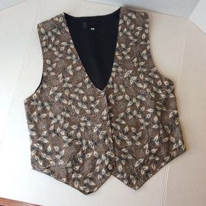 Serious Fun Mens Beaded Vest Size Leaf Flower Print 100% Cotton Vintage